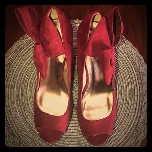 Red Maroon Velvet Heels Wedges